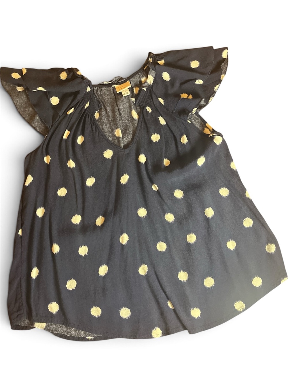 A New Day Ruffle Sleeve Polka Dot Blouse - Navy with White Dots